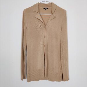 Jacob Women's Button Down Cardigan Size M Tan Sand Rayon Stretch Knitwear Casual